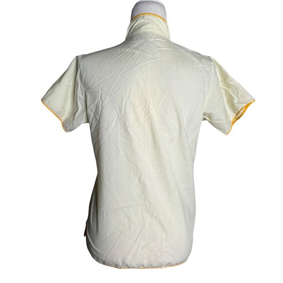 Vintage 70s Embroidered Chinese Short Sleeve Top Small Yellow Snaps Pockets - Picture 4 of 6